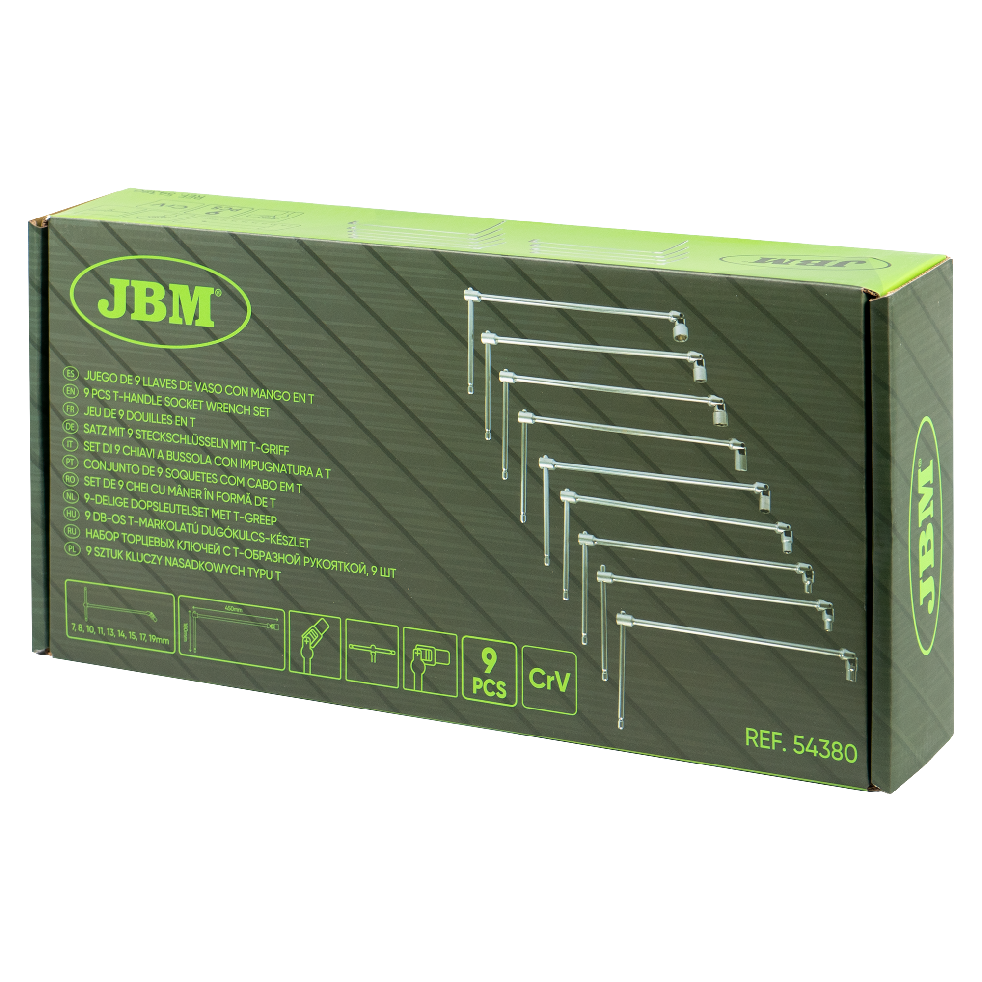 SET DI 9 CHIAVI A SNODO CON IMPUGNATURA A T (7–19 MM) - immagine 2