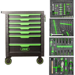 CARRELLO A 7 CASSETTI - VERDE + CHIAVE A PERCUSSIONE BRUSHLESS A BATTERIA 1/2" 1000NM CON CUSTODIA