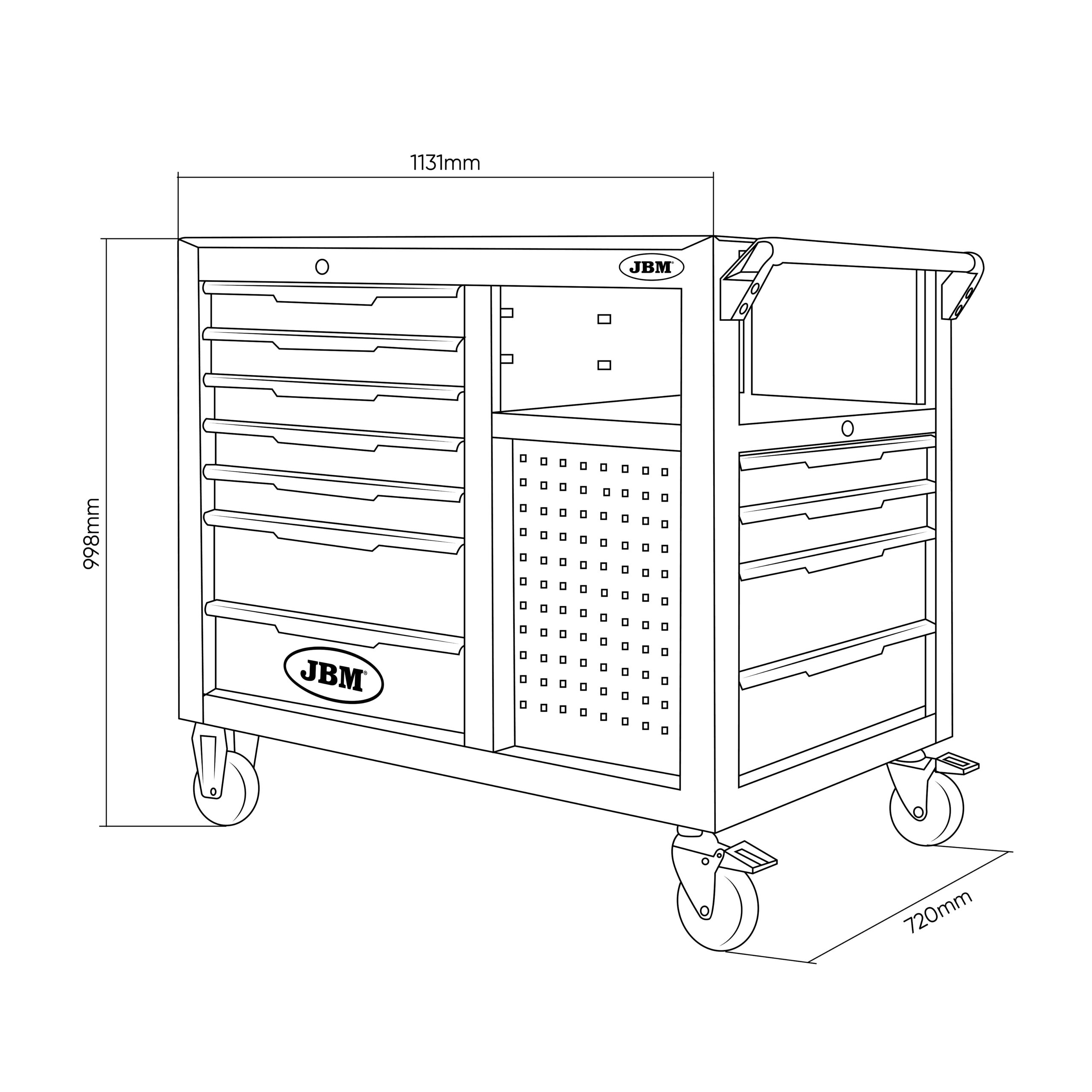 CARRELLO CON 7 CASSETTI ANTERIORI E 4 CASSETTI LATERALI - CON UTENSILI
