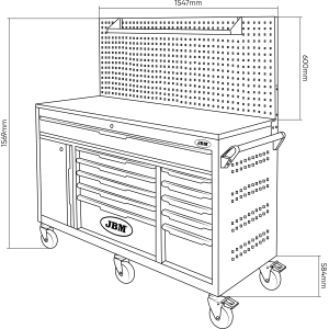 CARRELLO CON 11 CASSETTI E PANNELLO FORATO - CON UTENSILI 332 PEZZI