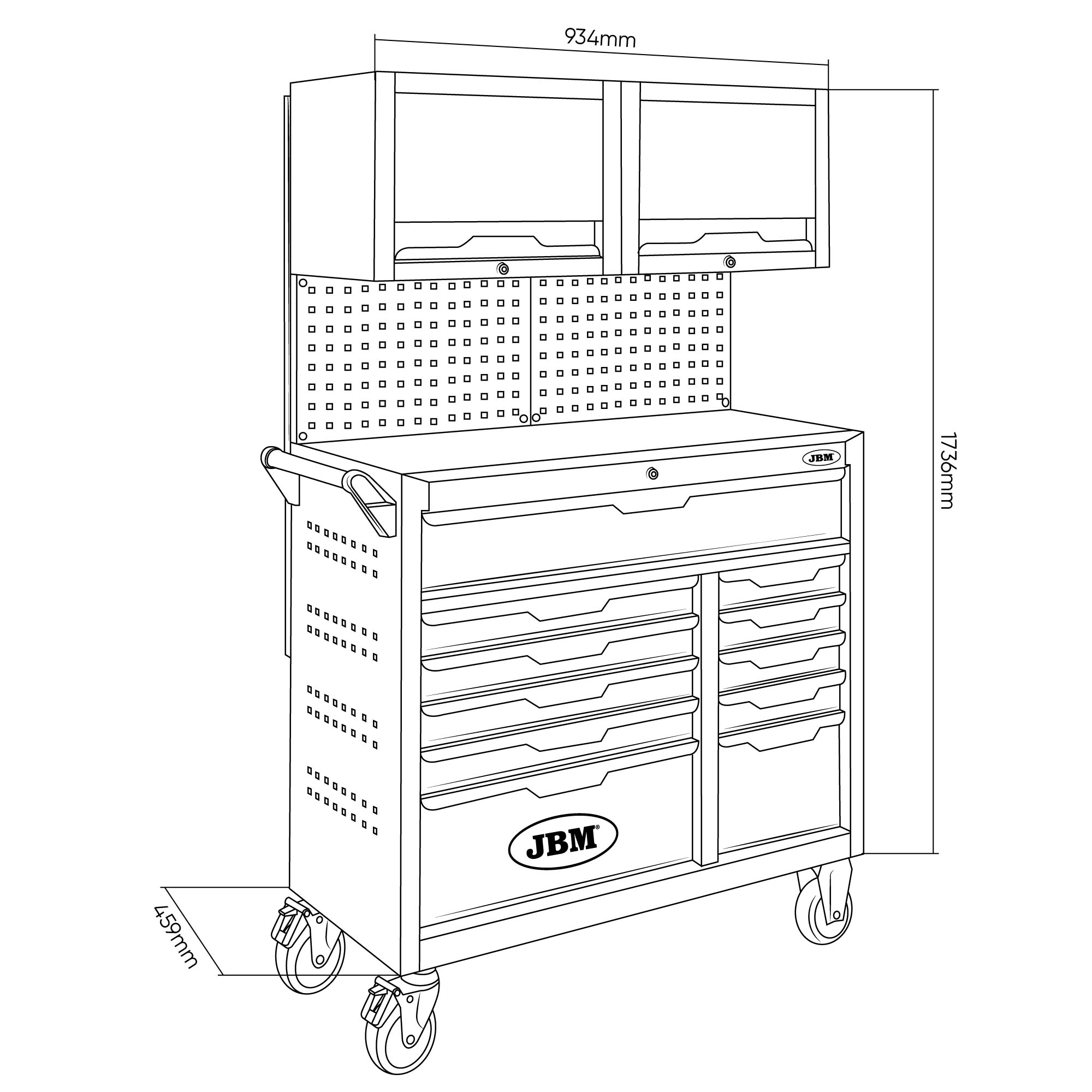 CARRELLO CON 11 CASSETTI CON PANNELLI E ARMADI - CON UTENSILI 172 PEZZI