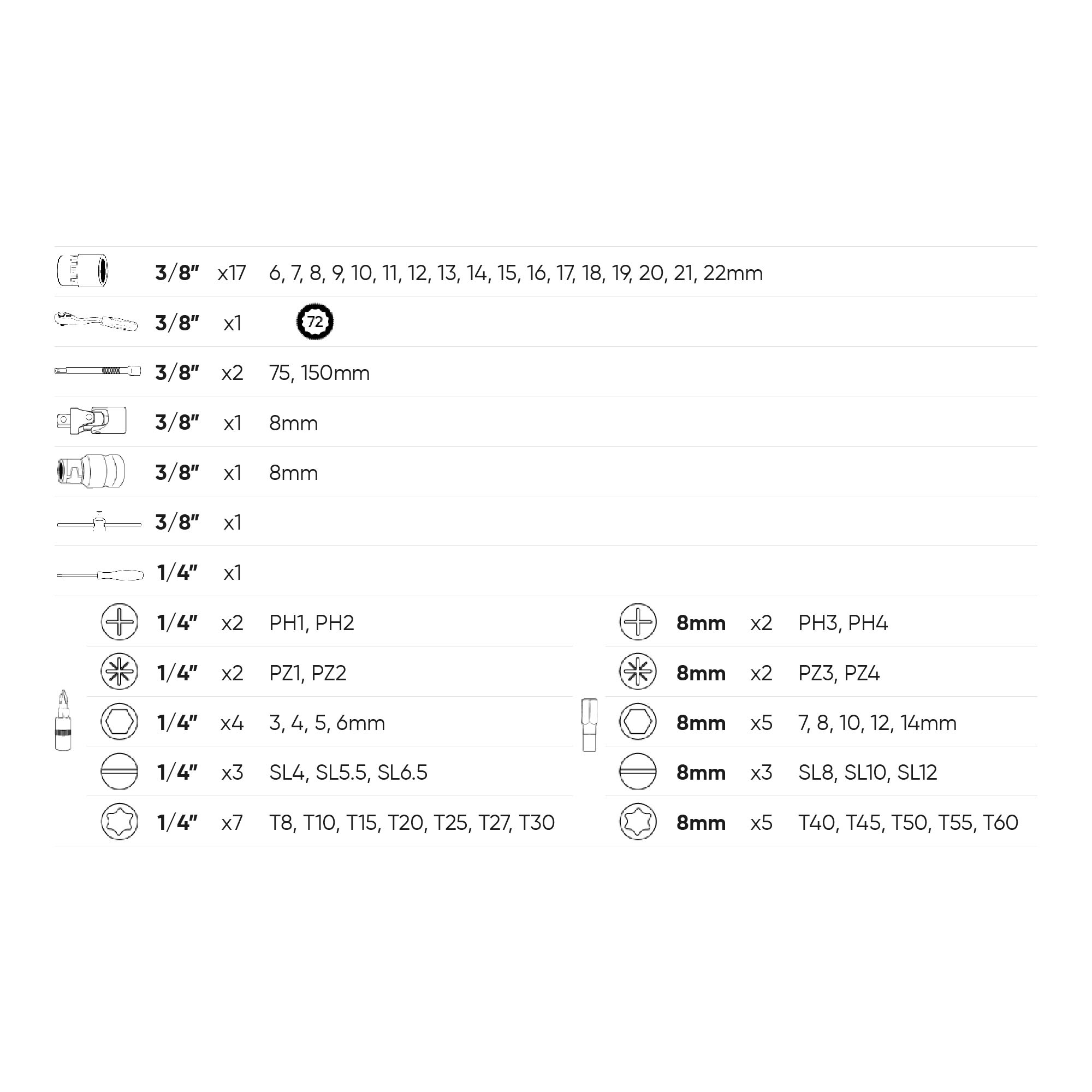 VALIGETTA DI UTENSILI 59 PEZZI CON BUSSOLE 3/8" - FINITURA ZINCO - immagine 6