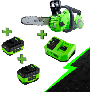 KIT SPECIALE GIARDINAGGIO:  MOTOSEGA  + BATTERIA 4AH + 6AH+ CARICABATTERIE