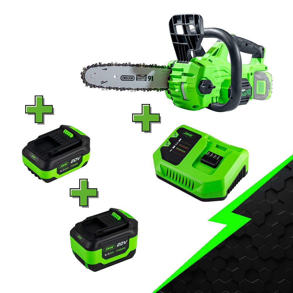 KIT SPECIALE GIARDINAGGIO: MOTOSEGA + BATTERIA 4AH + 6AH+ CARICABATTERIE