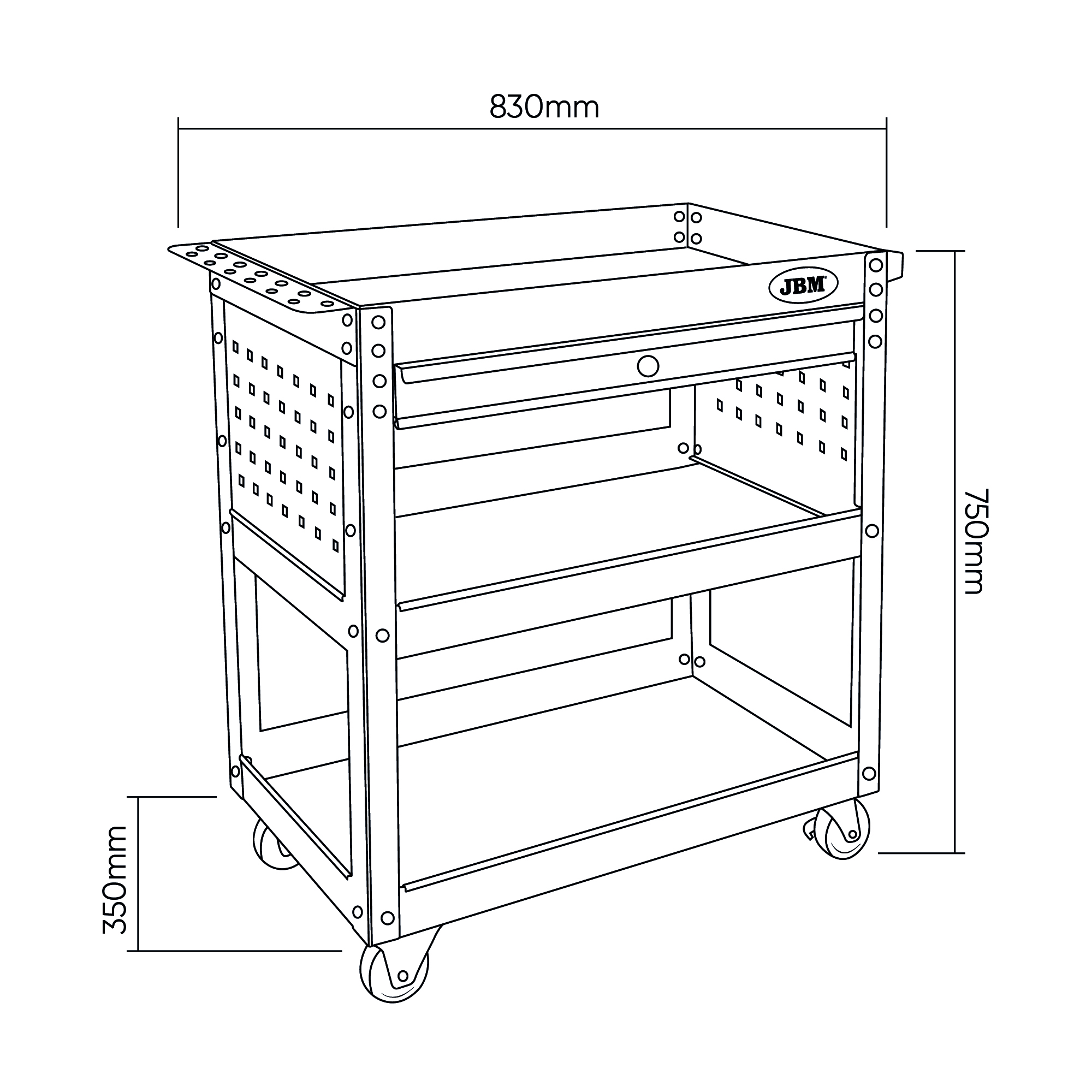 CARRELLO PORTA ATTREZZI 3 RIPIANI 1 CASSETTO - immagine 5
