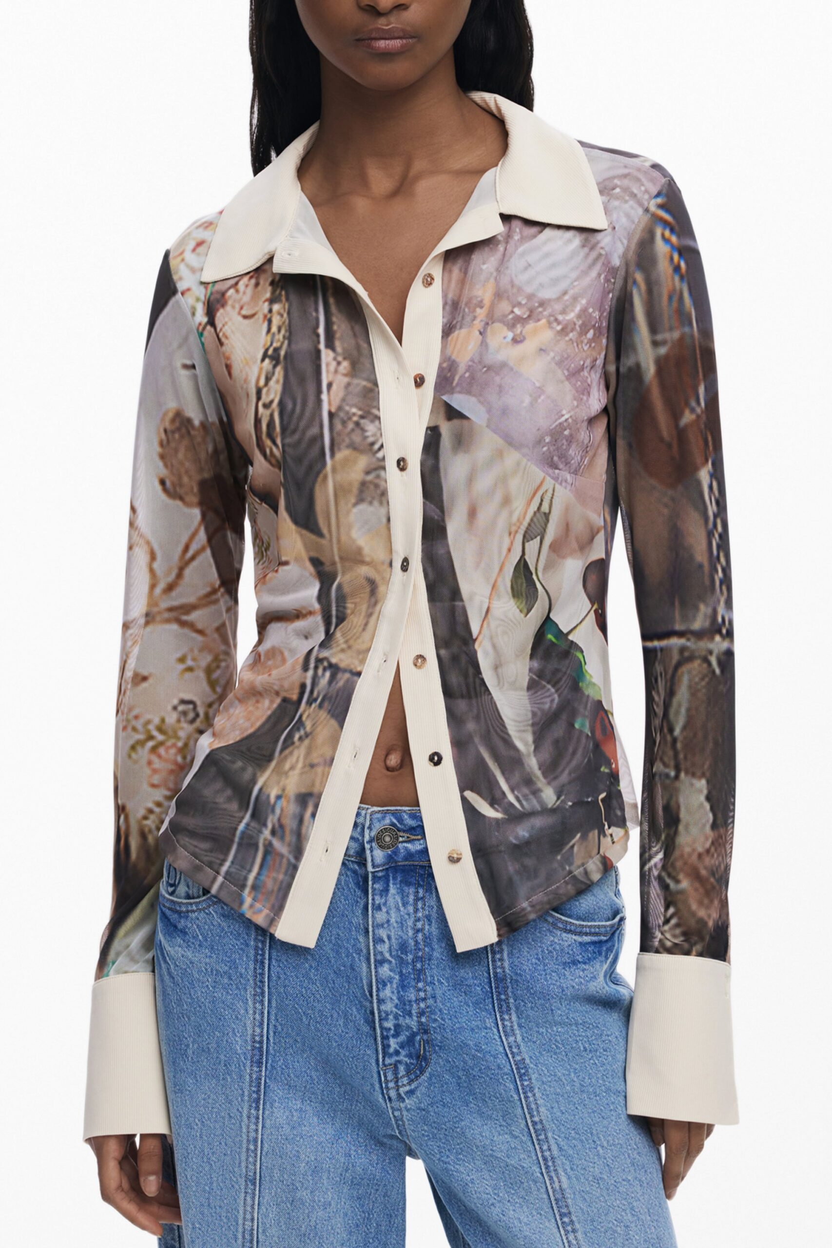 DESIGUAL CAMICIA MANICHE LUNGHE DONNA - Beige