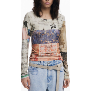 DESIGUAL T-SHIRT MANICHE LUNGHE DONNA - Beige