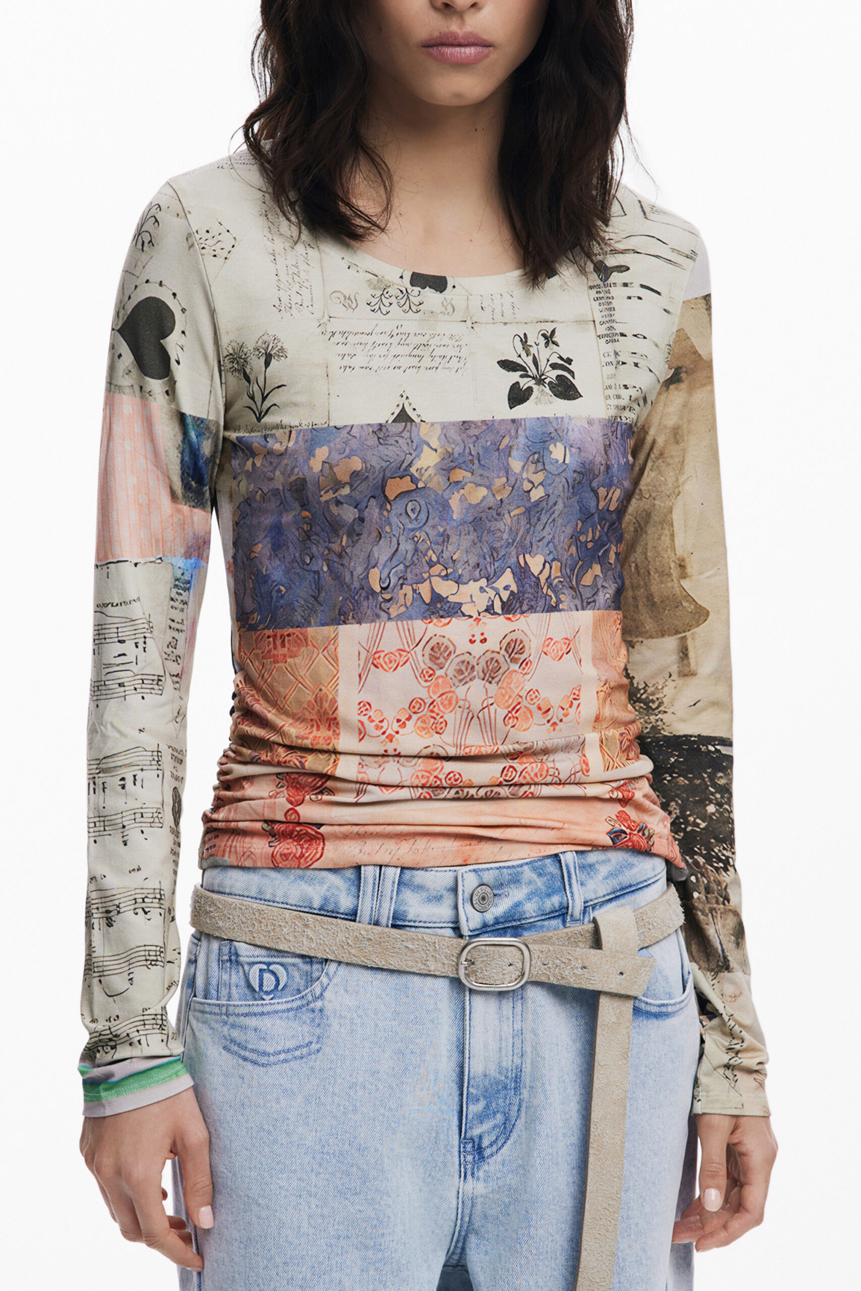 DESIGUAL T-SHIRT MANICHE LUNGHE DONNA - Beige