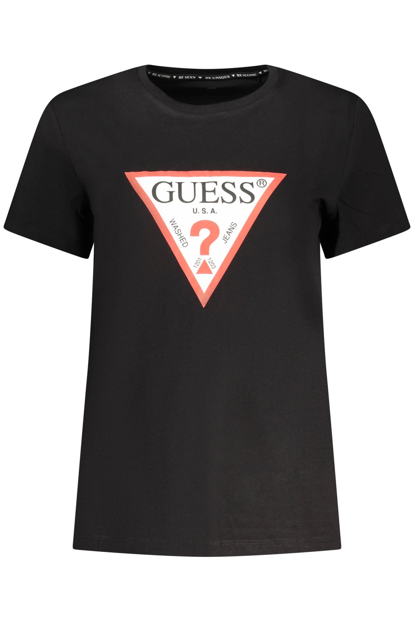 GUESS JEANS T-SHIRT MANICHE CORTE DONNA - Nero