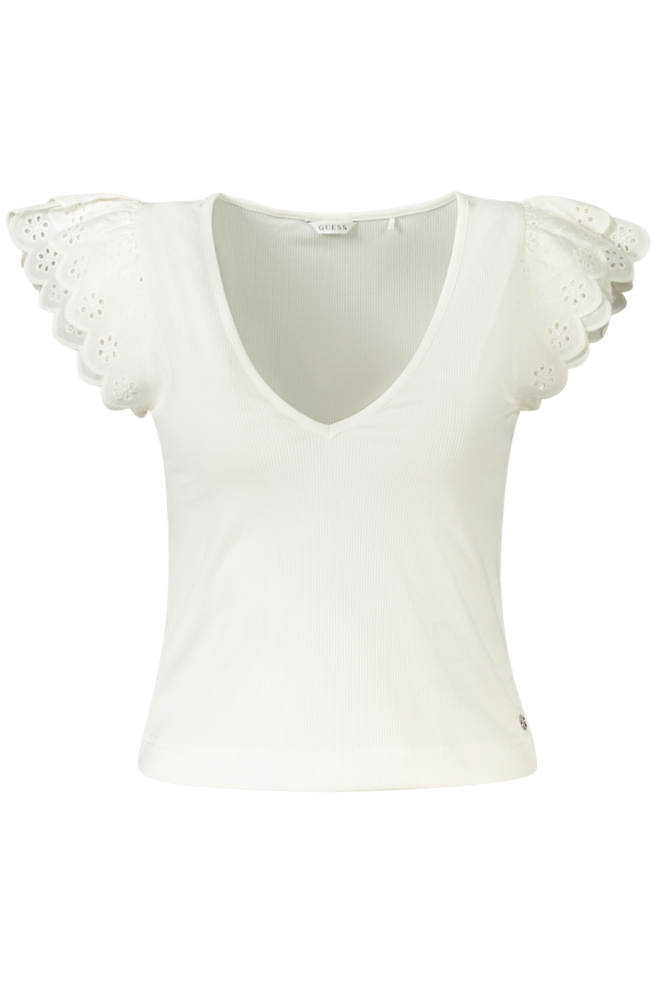 GUESS JEANS T-SHIRT MANICHE CORTE DONNA - Bianco