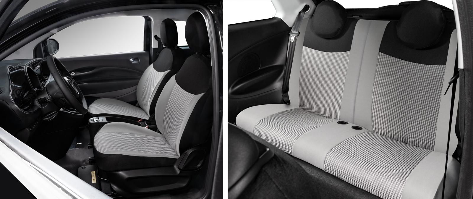 Serie completa coprisedili personalizzati Fiat 500 Hybrid 26> e 500 Elettrica 20> post. diviso tess. misto cotone nero/grigio/pied de poule