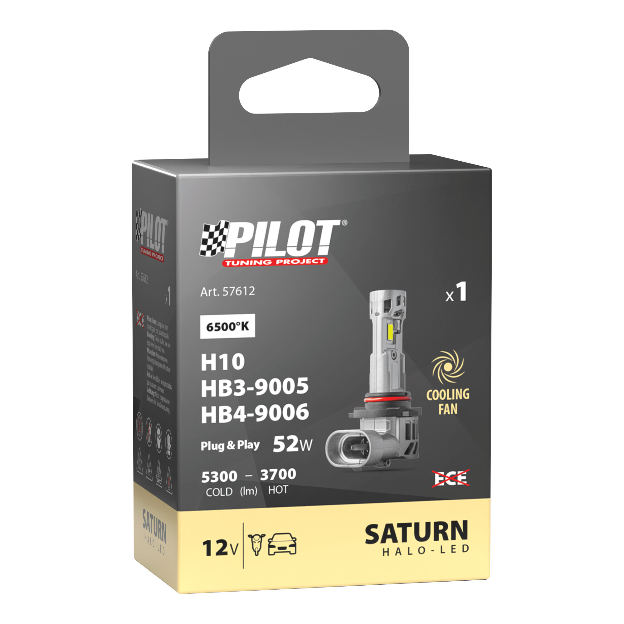 12V Halo Led Saturn Series, kit conversione a Led - (H10-HB3-HB4) - 52W - PY20d / P20d / P22d - 1 pz - Scatola - immagine 3