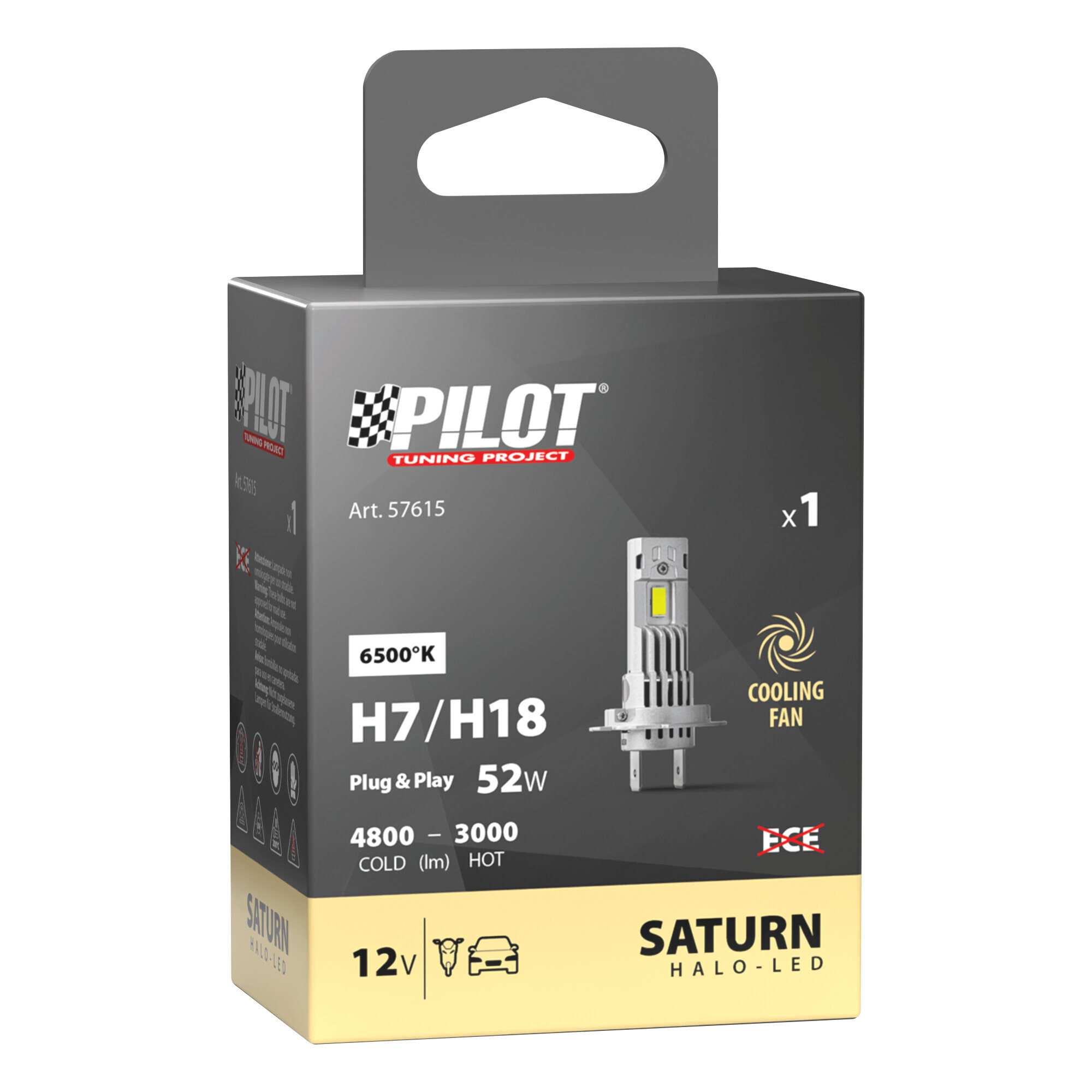 12V Halo Led Saturn Series, kit conversione a Led - (H7-H18) - 52W - PX26d / PY26d-1 - 1 pz - Scatola - immagine 3