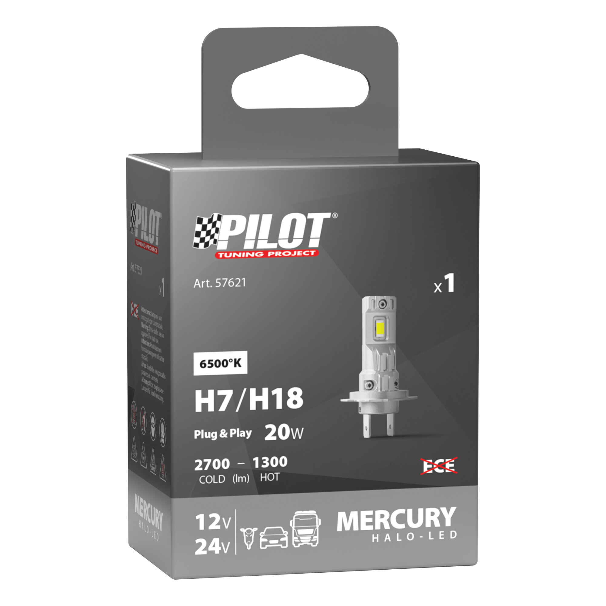 12/24V Halo Led Mercury Series, kit conversione a Led - (H7-H18) - 20W - PX26d / PY26d-1 - 1 pz - Scatola - immagine 3
