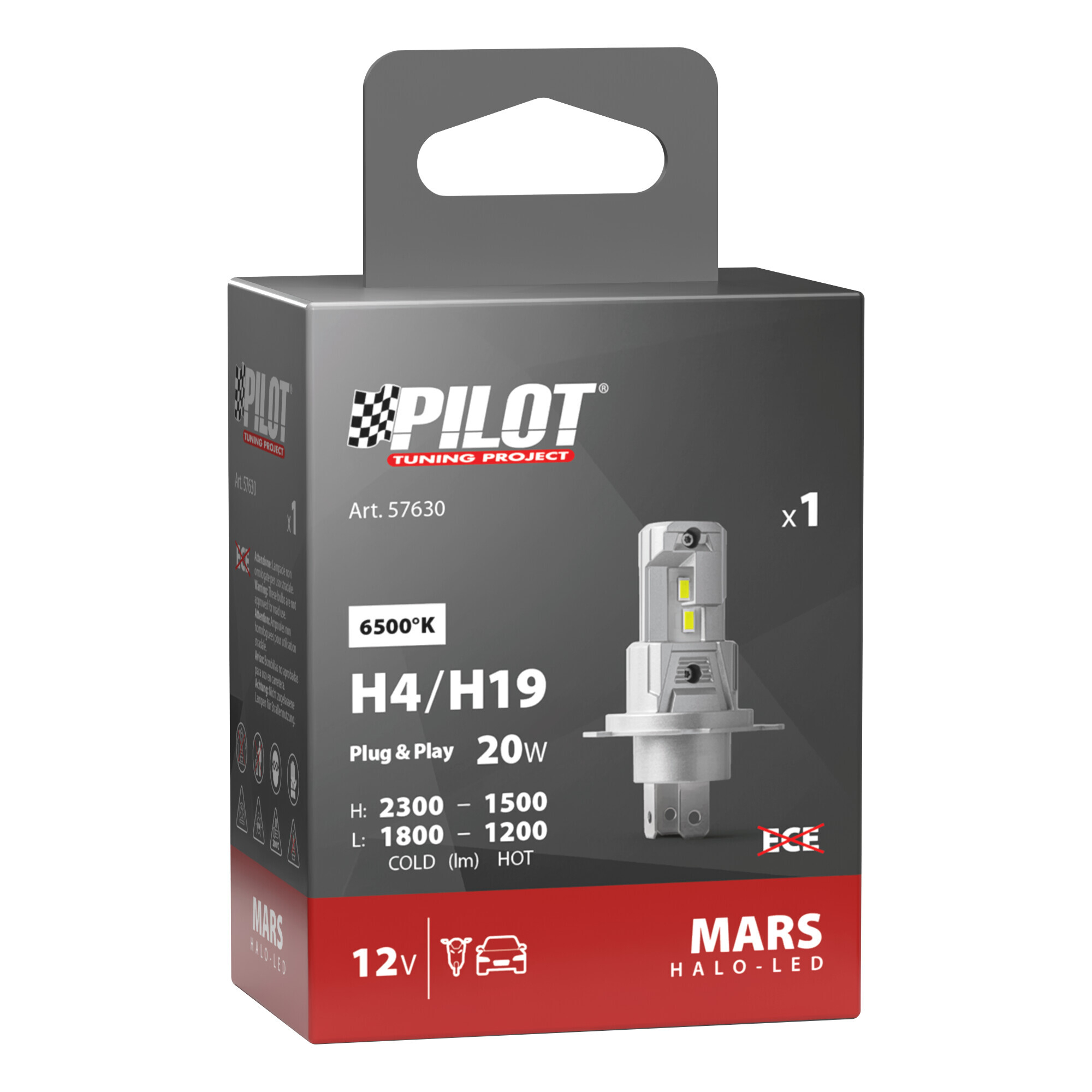 12V Halo Led Mars Series, kit conversione a Led - (H4-H19) - 20W - P43t / PU43t-3 - 1 pz - Scatola - immagine 3