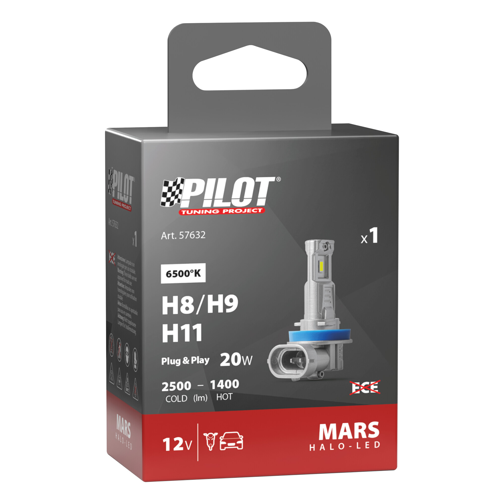 12V Halo Led Mars Series, kit conversione a Led - (H8-H9-H11) - 20W - PGJ19-X - 1 pz - Scatola - immagine 3