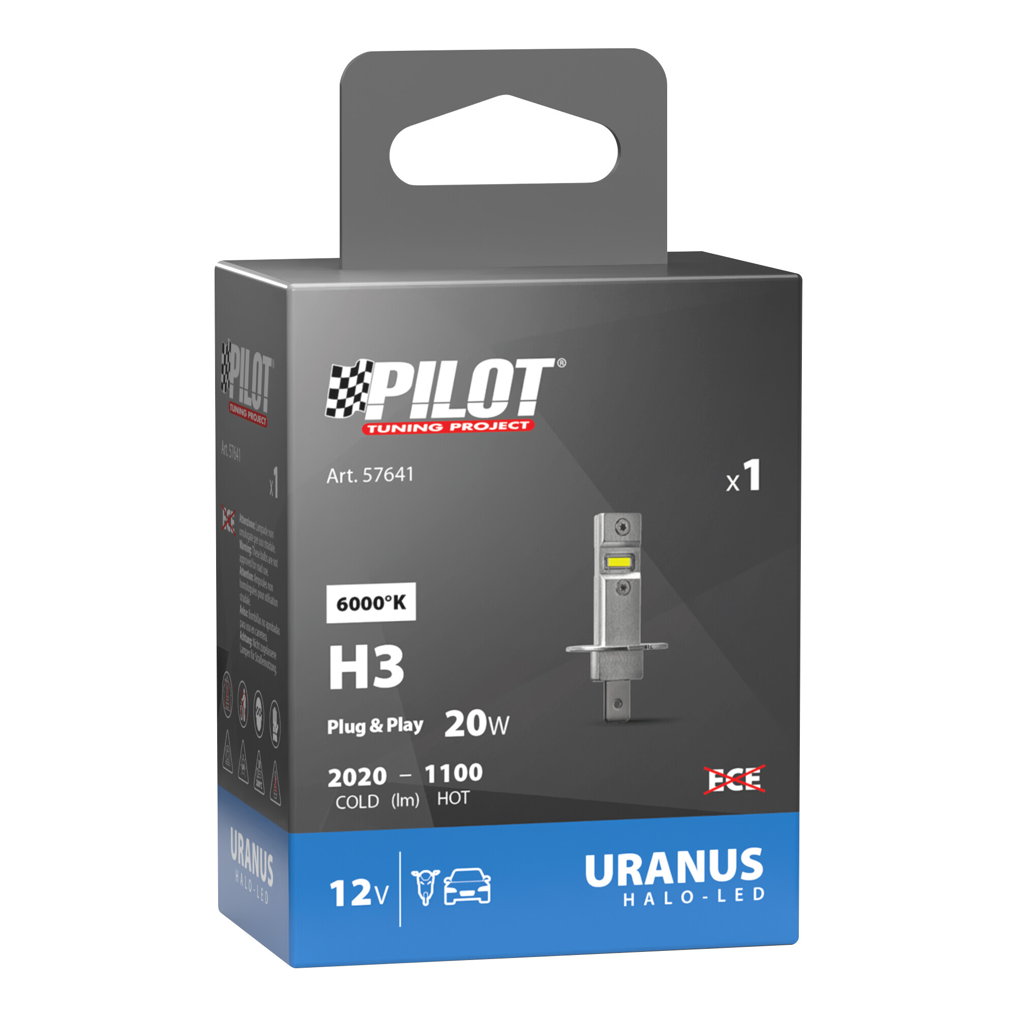 12V Halo Led Uranus Series, kit conversione a Led - (H3) - 20W - PK22s - 1 pz - Scatola - immagine 3