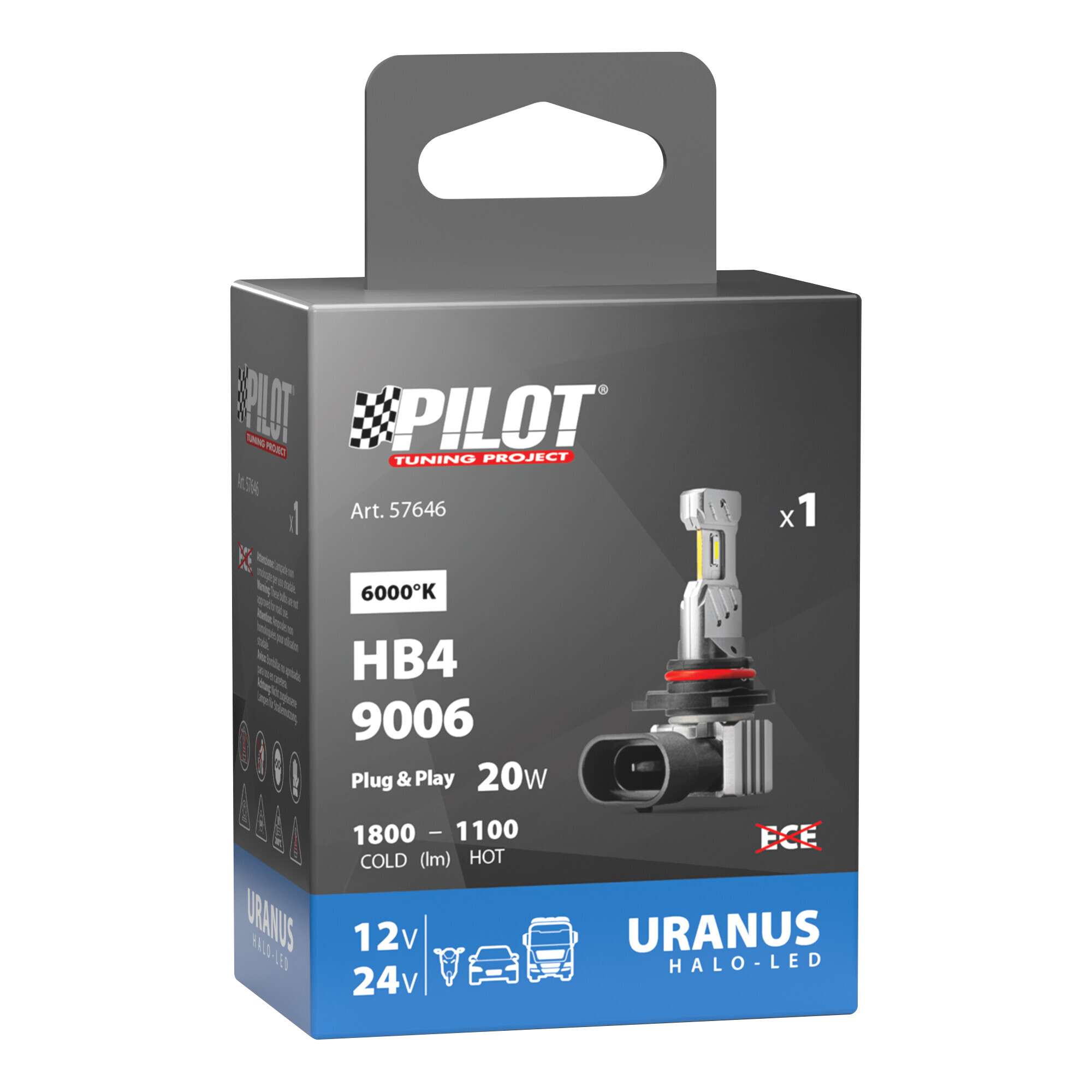 12/24V Halo Led Uranus Series, kit conversione a Led - (HB4) - 20W - P22d - 1 pz - Scatola - immagine 3