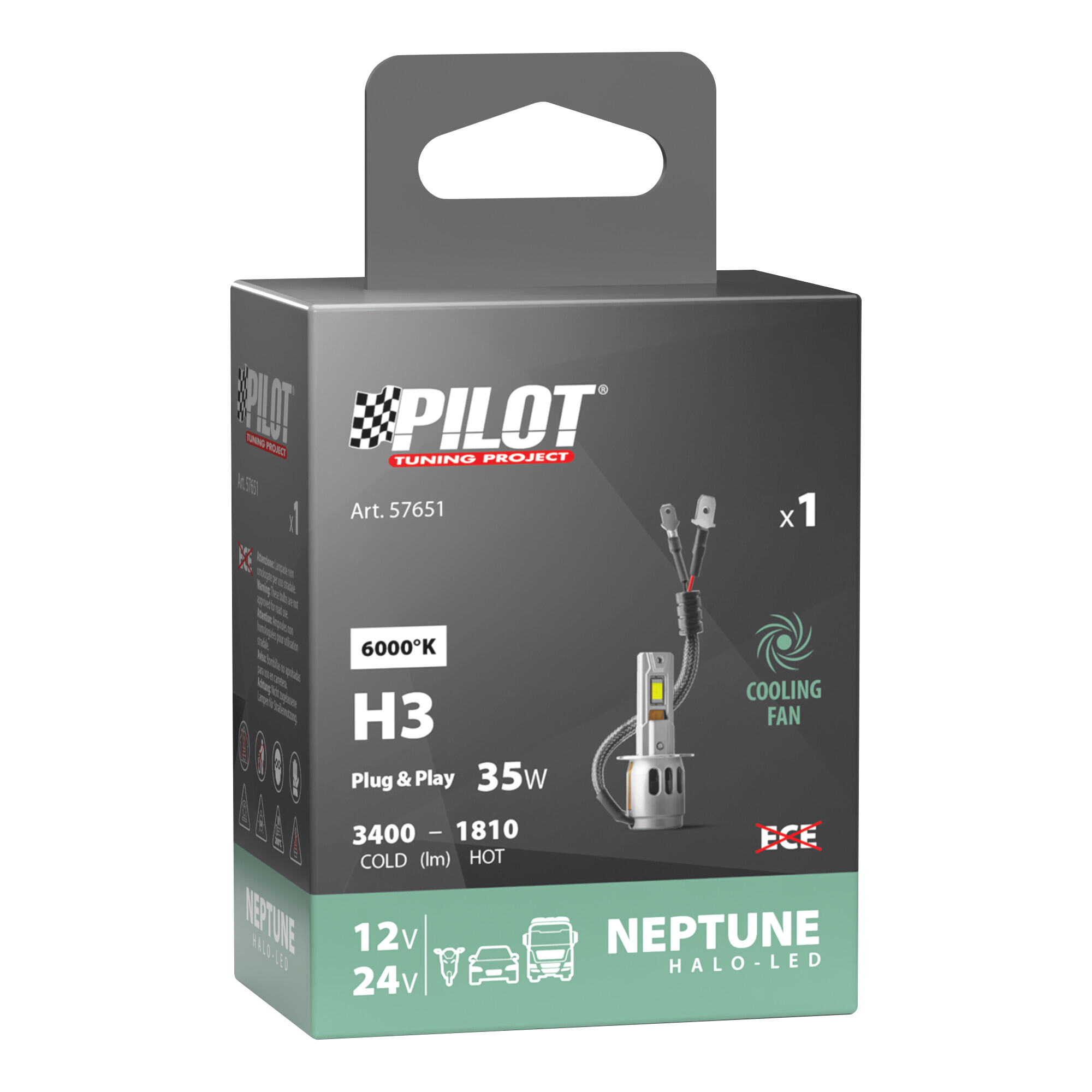 12/24V Halo Led Neptune Series, kit conversione a Led - (H3) - 35W - PK22s - 1 pz - Scatola - immagine 3