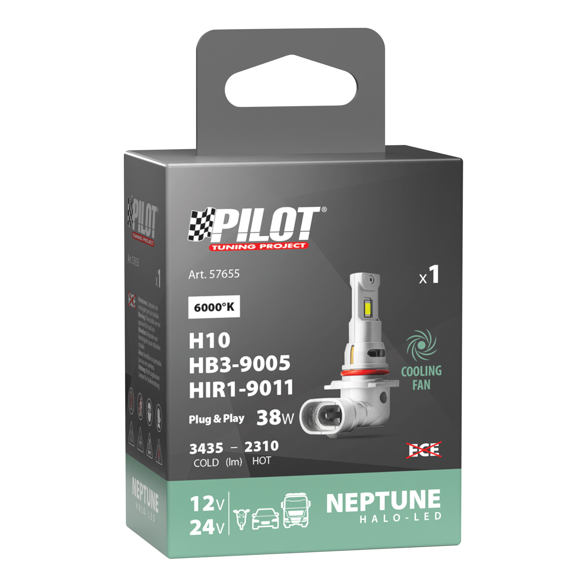 12/24V Halo Led Neptune Series, kit conversione a Led - (H10-HB3-HIR1) - 38W - P20d - 1 pz - Scatola - immagine 3