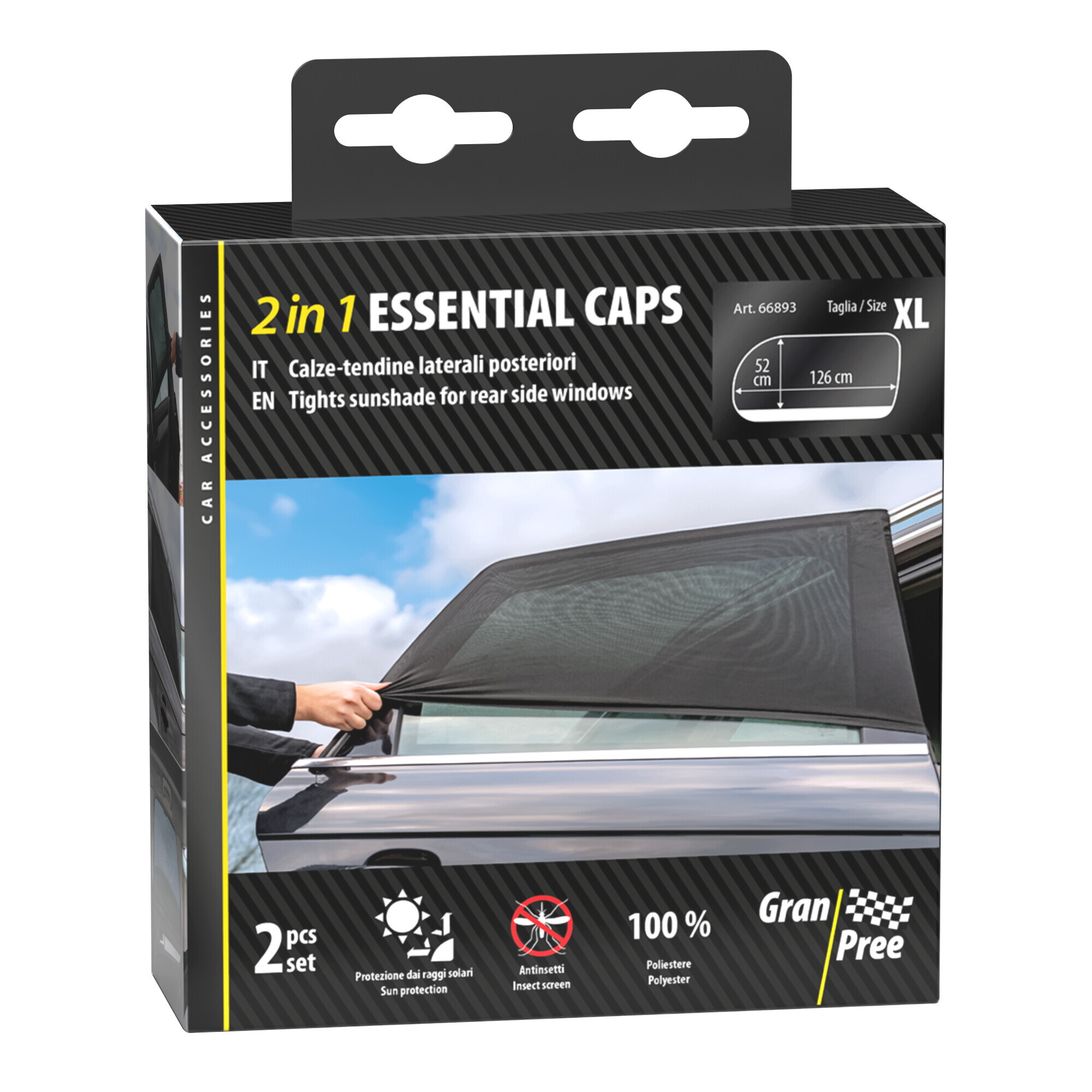 Essential-Caps 2 in 1, calze-tendine parasole laterali posteriori, set 2 pezzi - XL - 80~126 x 52 cm - immagine 7