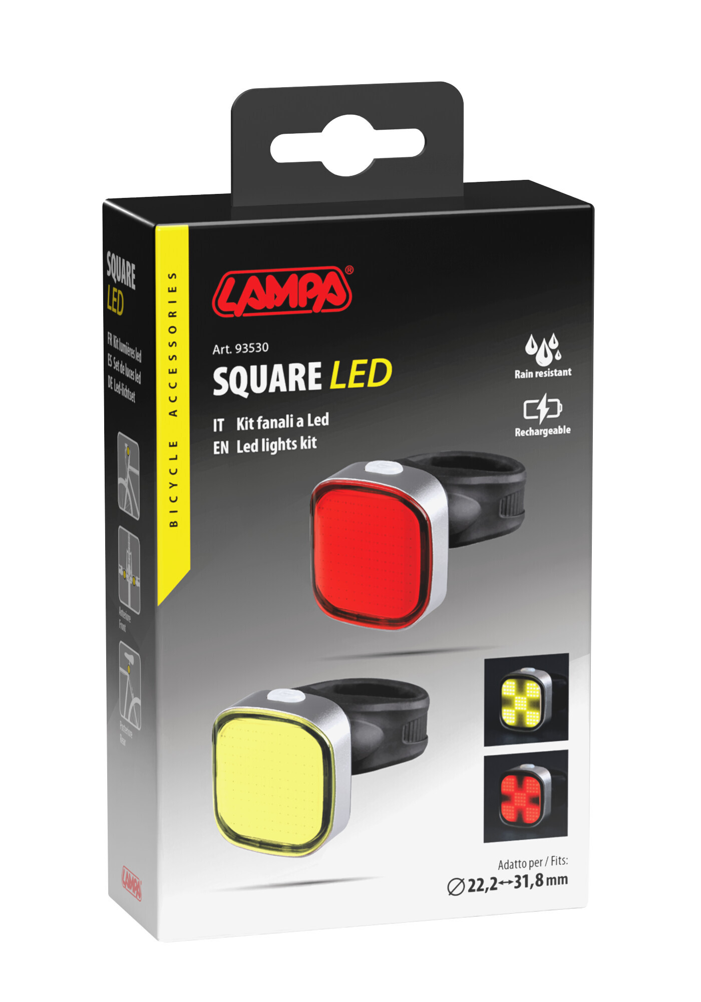 Square Led, kit fanali anteriore e posteriore a Led, ricaricabili USB - immagine 16