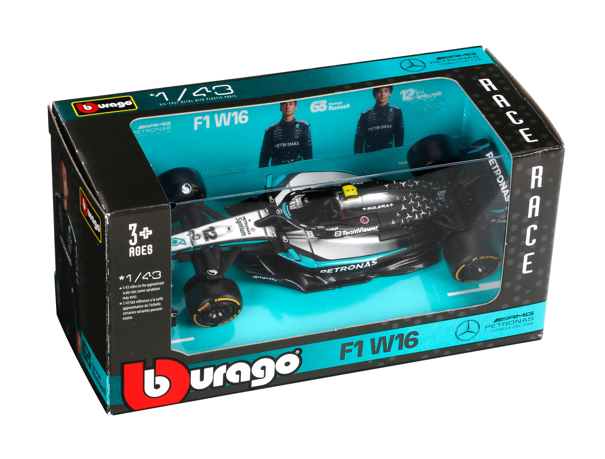 Auto F1, Mercedes-AMG W16 Antonelli, Burago, scala 1:43, scatola vetrina - immagine 2