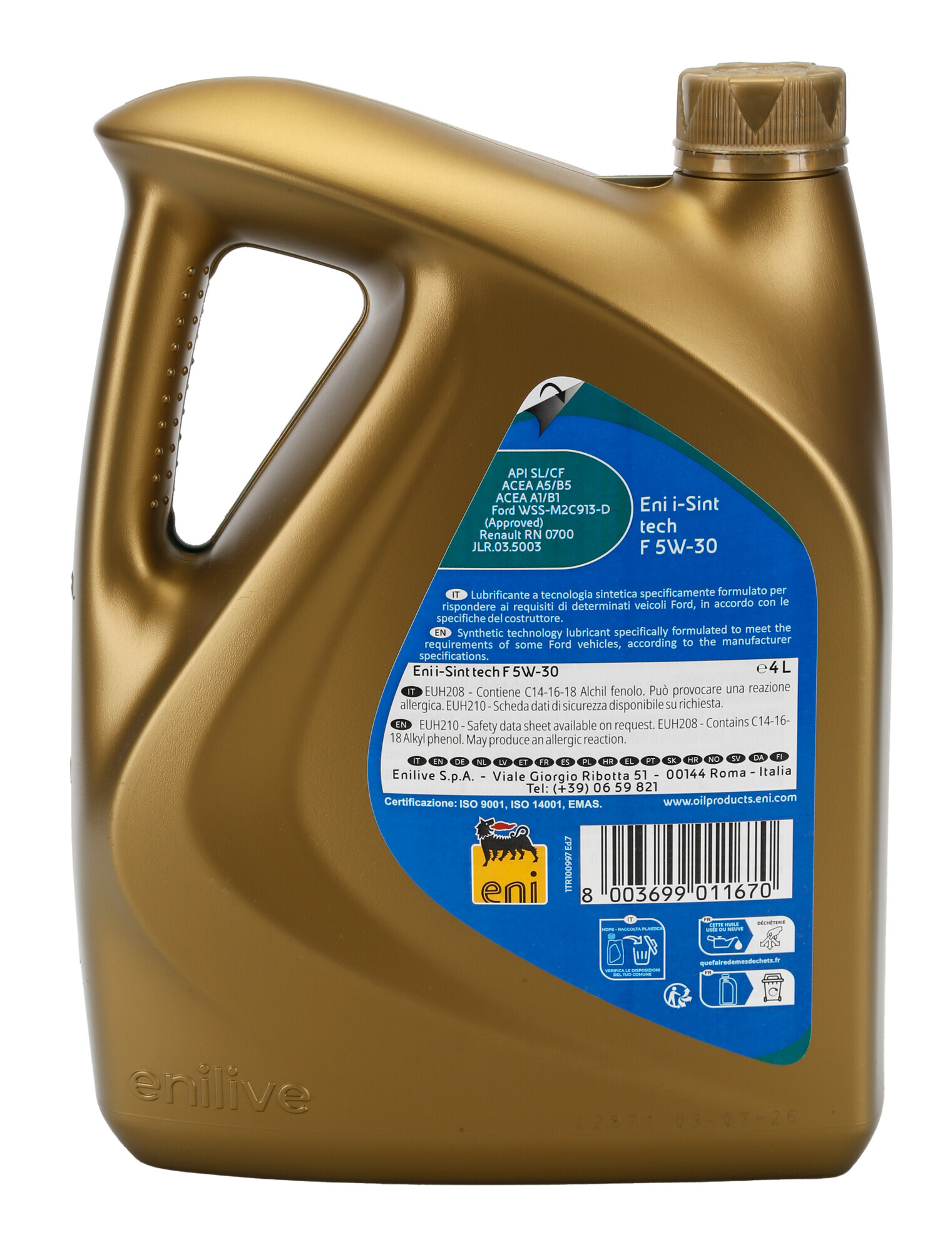 Eni i-Sint tech F 5W-30, olio motore auto - 4 L - immagine 2