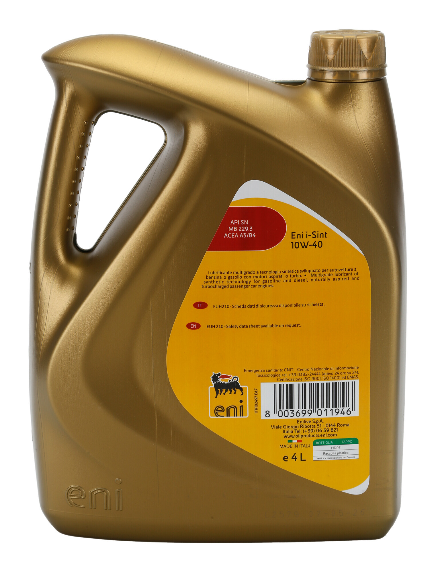 Eni i-Sint 10W-40, olio motore auto - 4 l - immagine 2