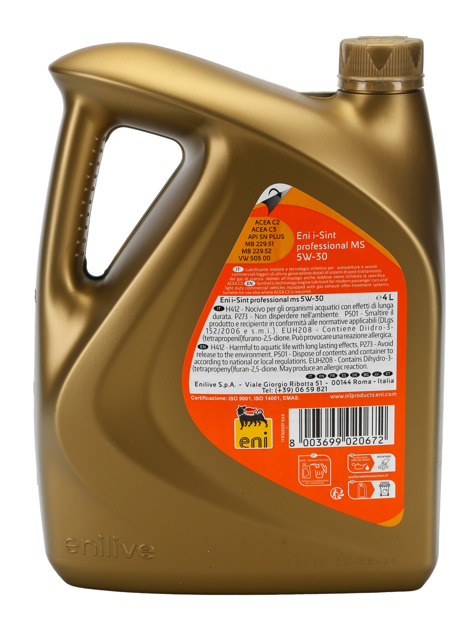 Eni i-Sint professional MS 5W-30, olio motore auto - 4 L - immagine 2