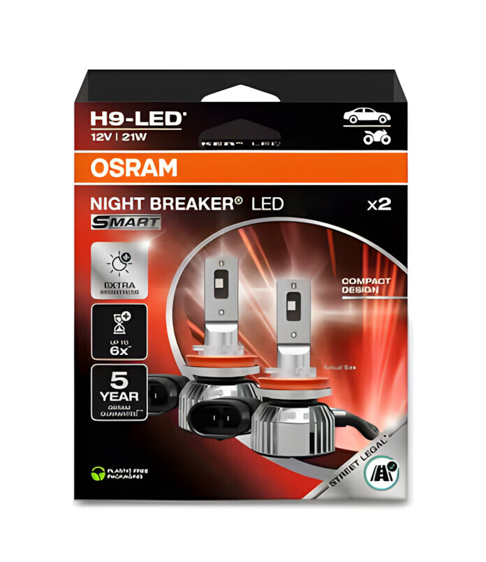 12V Night Breaker Led Smart - H9 - 21W - PGJ19-5 - 2 pz - Scatola - immagine 2