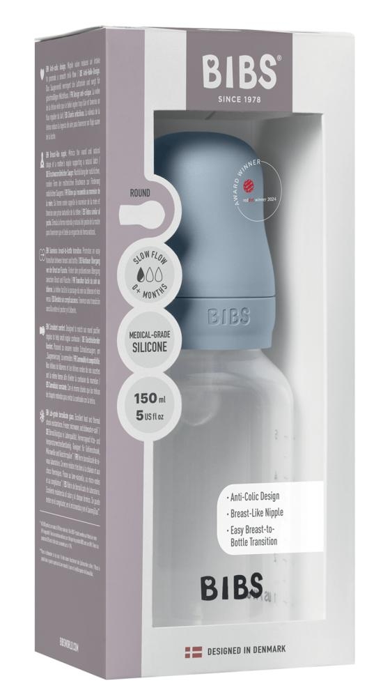 Biberon in plastica con tettarella in silicone 150 ml flusso lento Baby Blue - immagine 3