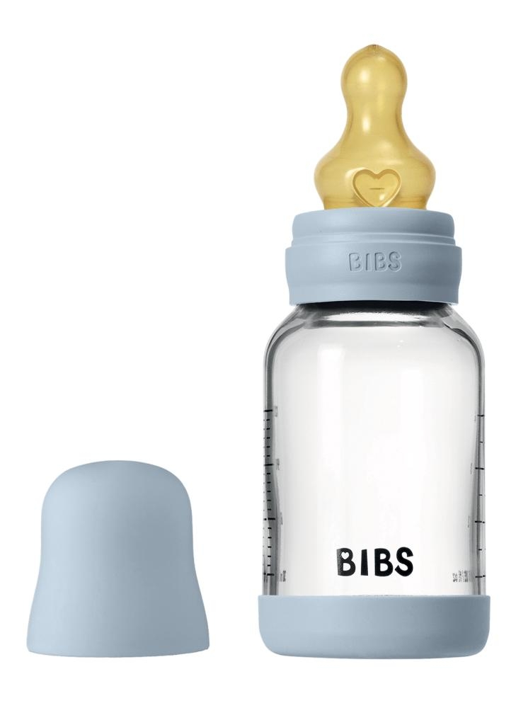 Biberon in vetro con tettarella in lattice 120 ml flusso lento Baby Blue