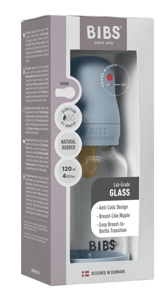 Biberon in vetro con tettarella in lattice 120 ml flusso lento Baby Blue - immagine 3