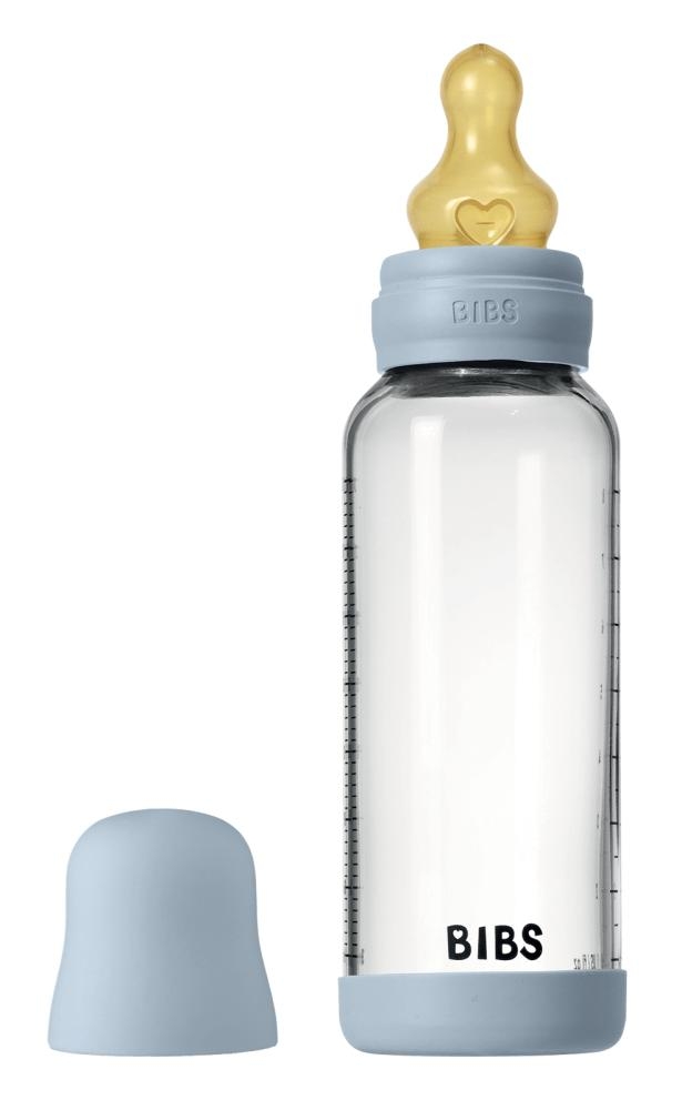Biberon in vetro con tettarella in lattice 240 ml flusso medio Baby Blue