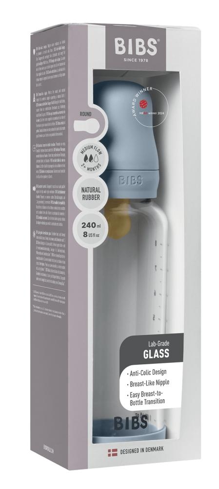 Biberon in vetro con tettarella in lattice 240 ml flusso medio Baby Blue - immagine 3